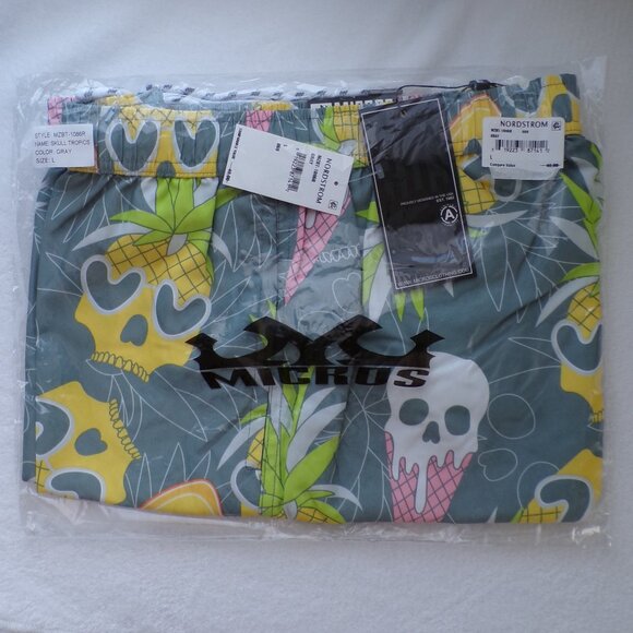 Micros Skull Pineapple Avocado Ice Cream Swim Trunks, Mesh Pockets Drawstring - Picture 7 of 11